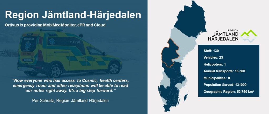 Karta över Sverige med information om region Jämtland och Härjedalen som använder MobiMed
